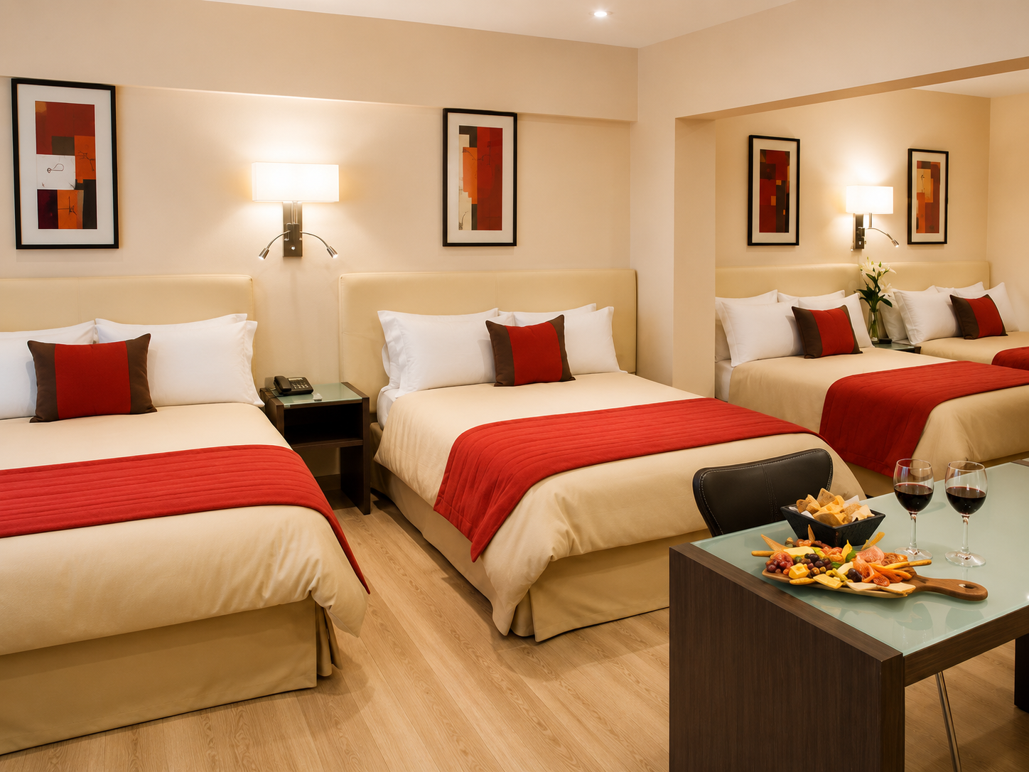 Deluxe Room with plush bedding and warm lighting